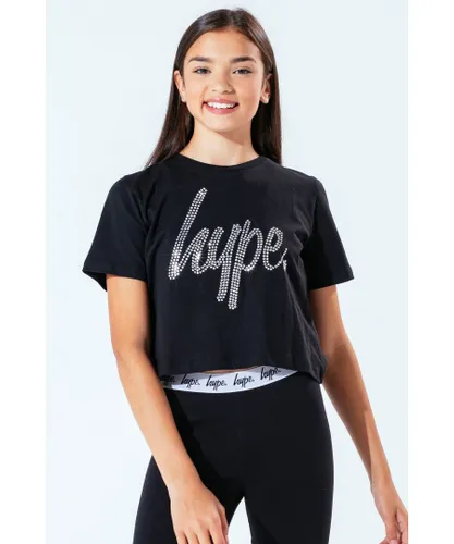 Hype Girls Rhinestone Kids Crop T-Shirt - Black Cotton