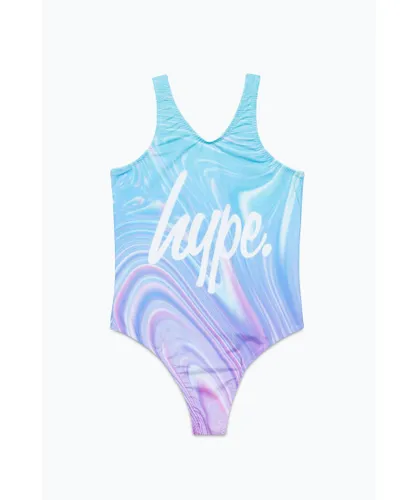 Hype Girls Teal Purple Marble Script Swimsuit