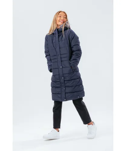 Hype Navy Longline WoMens Padded Coat With Fur
