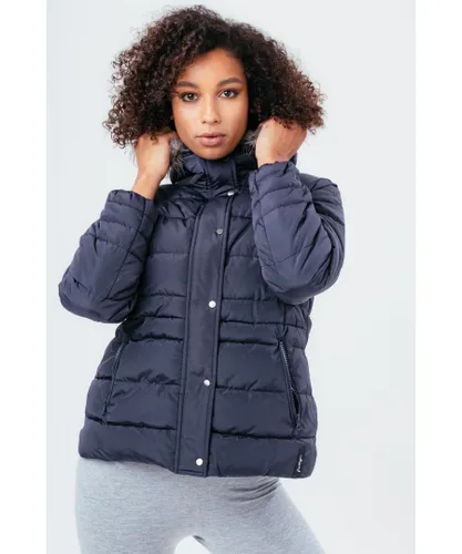 Hype Navy Short Length WoMens Padded Coat With Fur