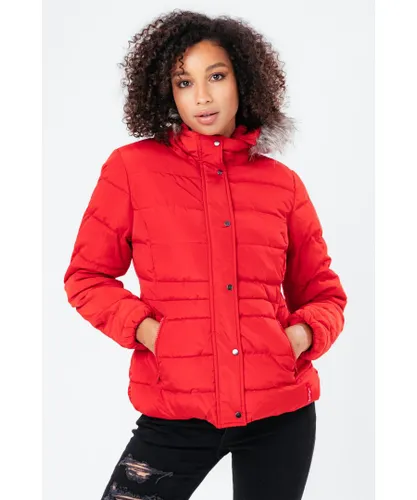 Hype Red Short Length WoMens Padded Coat With Fur