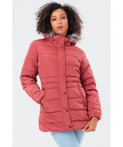 Hype Rosy Mid Length WoMens Padded Coat With Fur - Pink