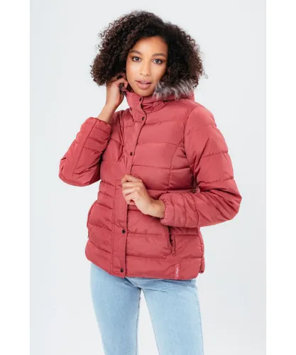 Hype Rosy Short Length WoMens Padded Coat With Fur - Pink