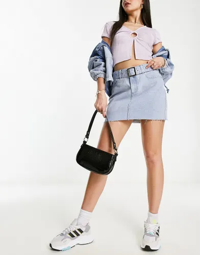 I Saw It First belted denim mini skirt in blue