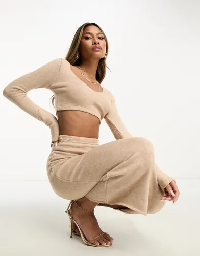 I Saw It First knitted crop top co-ord oatmeal-Neutral