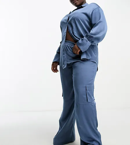 I Saw It First Plus exclusive satin utility wide leg trouser co-ord in petrol blue