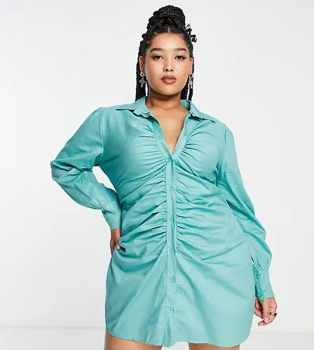 I Saw It First Plus ruched detail shirt dress in sage-Green