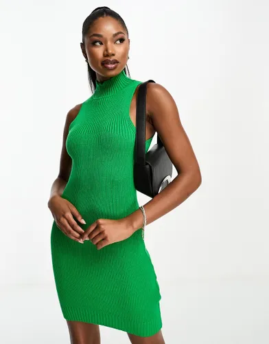 I Saw It First ribbed high neck sleeveless mini dress in green