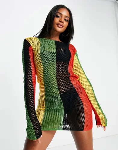 I Saw It First striped backless knitted mini festival dress in red, yellow, green and black-Multi