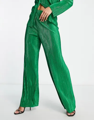 I Saw It First textured velvet plisse trousers co-ord in emerald green