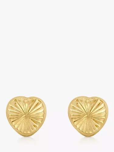 IBB 9ct Gold Diamond Cut Heart Stud Earrings - Gold - Female