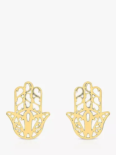 IBB 9ct Gold Filigree Hamsa Hand Stud Earrings - Gold - Female