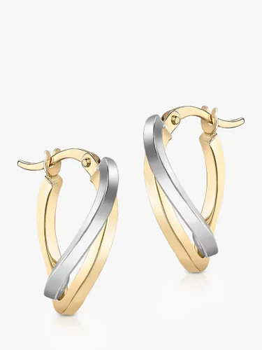 IBB 9ct Yellow and White Gold Wave Hoop Earrings - Silver/Gold - Female