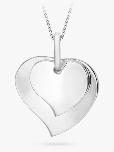 IBB Personalised Sterling Silver Double Heart Necklace, Silver - Silver - Female