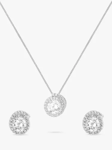 IBB Sterling Silver Cubic Zirconia Swirl Earrings & Necklace Gift Set, Silver - Silver - Female