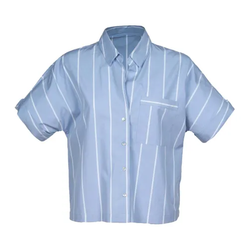 Iblues , Blue Striped Hawaii Shirt ,Blue female, Sizes: