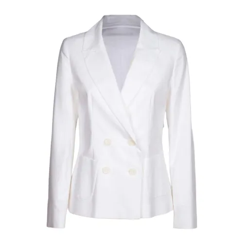 Iblues , White Cotton Double-Breasted Jacket ,White female, Sizes:
