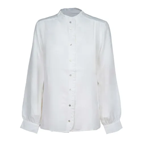 Iblues , White Silk Duck Shirt with Ruffles ,White female, Sizes:
