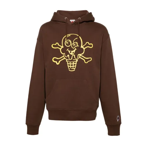 Icecream , Brown Sweater with Logo Stamp and Drawstring Hood ,Brown male, Sizes: