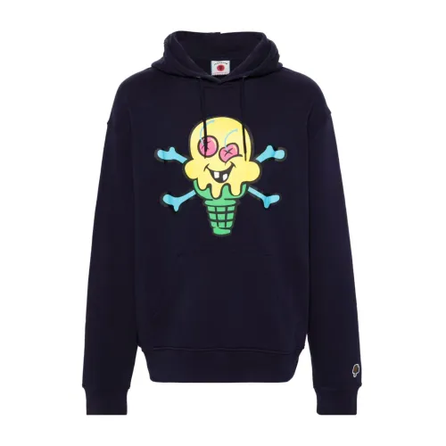 Icecream , Graphic Print Sweater with Embroidered Logo ,Blue male, Sizes: