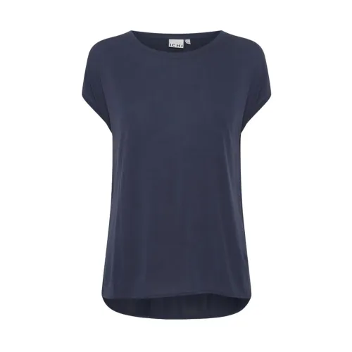 Ichi , Essential Cotton T-Shirt ,Blue female, Sizes: