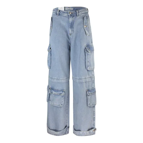 Icon Denim , Cargo Wide Leg Low Waist Jeans ,Blue female, Sizes: