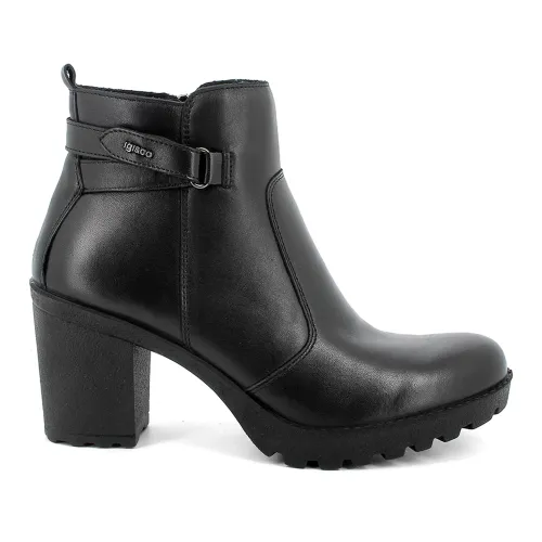 Igi&Co , Black Leather Ankle Boots with Ankle Strap ,Black female, Sizes: