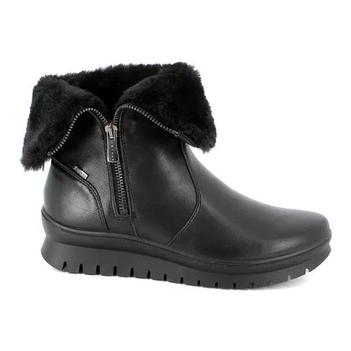Igi&Co , Black Leather Ankle Boots with Warm Faux Fur Lining and Gore-Tex Technology ,Black female, Sizes: