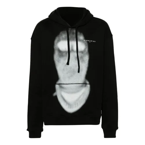 IH NOM UH NIT , Black Cotton Sweater with Hood and Logo Print ,Black male, Sizes: