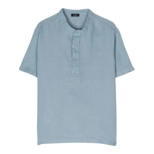 Il Gufo , Blue Linen Polo Shirt for Kids ,Blue male, Sizes: