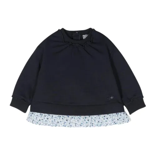 Il Gufo , Blue Sweater with Ruffles and Floral Print ,Blue female, Sizes: