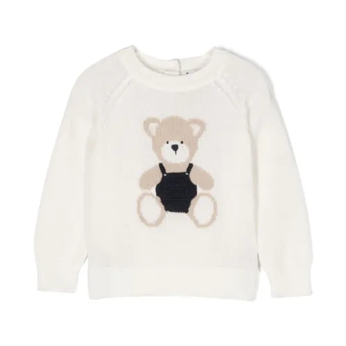 Il Gufo , Cotton Bear Sweater White Newborn ,White male, Sizes: