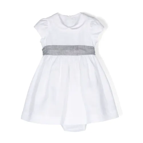 Il Gufo , Embroidered Logo Linen Dress ,White female, Sizes: