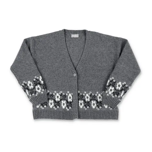 Il Gufo , Floral Cardigan for Girls ,Gray female, Sizes: