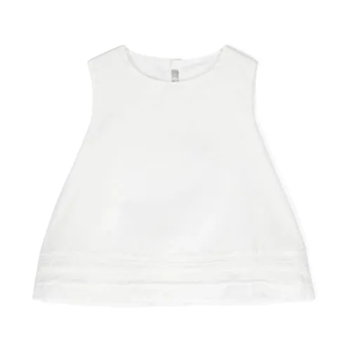 Il Gufo , White Cotton Sleeveless Shirt with Pompom Detail ,White female, Sizes: