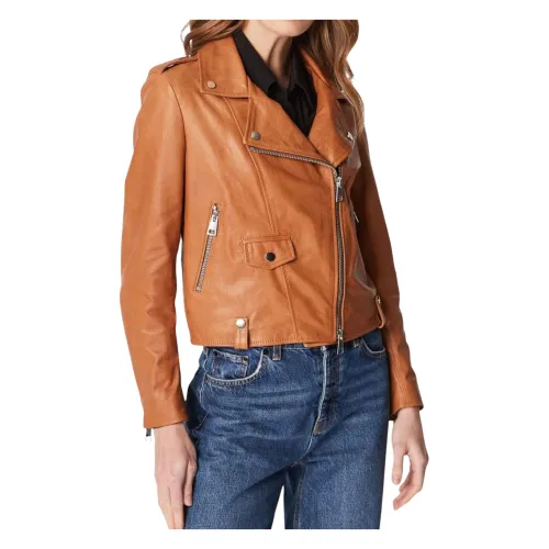 Imperial , Metallic Biker Leather Jacket ,Brown female, Sizes: