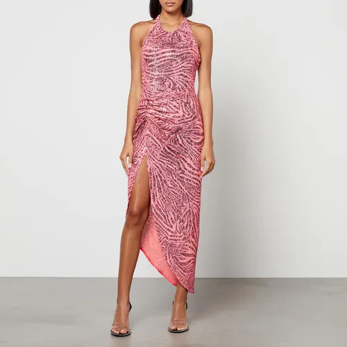 In the Mood for Love Peres Zebra-Print Embellished Mesh Maxi Dress