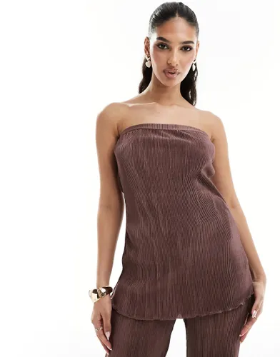 In The Style bandeau plisse longline top co-ord in chocolate-Brown