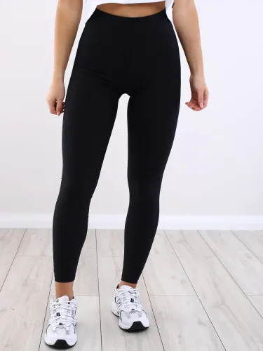 In The Style Black Rib High Waisted Leggings