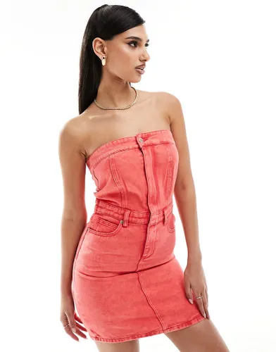 In The Style denim bandeau mini dress in washed red