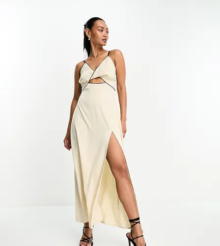 In The Style exclusive twist detail contrast trim maxi dress in cream-Neutral