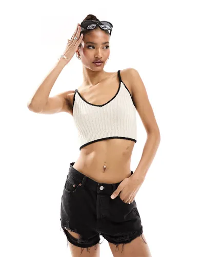 In The Style knitted crop top co-ord with contrast trim in cream-White