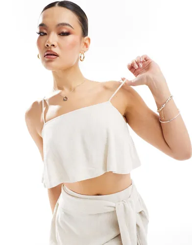 In The Style linen look cami crop top co-ord in stone-Neutral