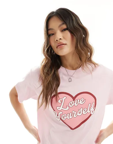 In The Style Love Yourself heart slogan t-shirt in pink