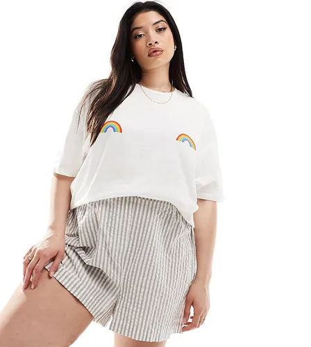 In The Style Plus rainbow graphic t-shirt in white
