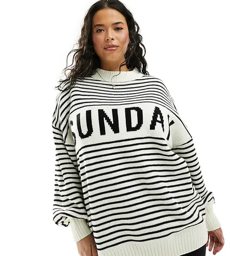 In The Style Plus x Perrie Sian exclusive Sunday motif high neck jumper in mono stripe-Multi