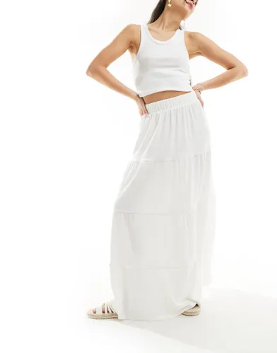 In The Style textured tiered elasticated waist maxi skirt in cream-White
