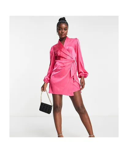 In The Style Womens exclusive satin wrap detail mini dress in pink