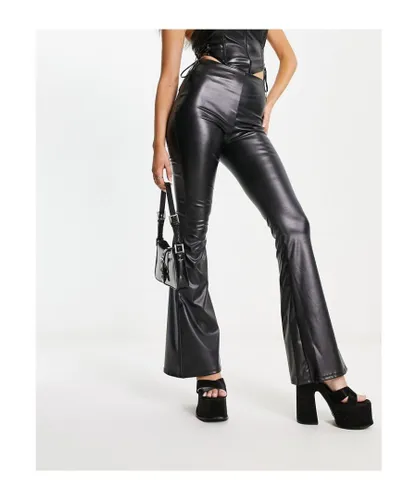 In The Style Womens leather look flare trouser in black
