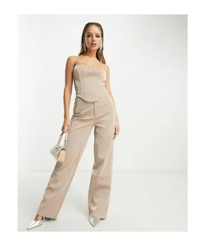 In The Style Womens tailored trouser co-ord in cream-White